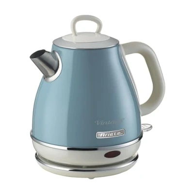 Obrázek Ariete Vintage Wasserkocher 2868, Retro Elektrischer mit Kabellosem 360 Sockel, Abschaltautomatik, 1 L Fassungsvermögen, Edelstahl, 1600W, Blau
