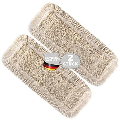 Obrázek Thometzki potah mopu (2 x 40 cm) na mop podlahu z pravého dřeva, pro péči o suché i mokré podlahy parketové podlahy, laminát a dlaždice kvalitní béžový stěrač