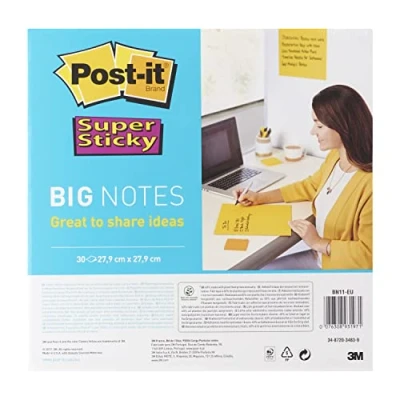 Obrázek Post it poznámkové bločky Super Sticky Big Notes, balení s 1 blokem se 30 listy, 279 mm x mm, žluté, extra silně lepicí lístky na poznámky, pro seznamy úkolů a vzpomínky
