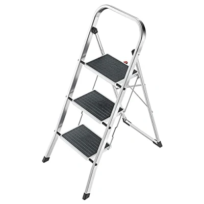Obrázek Hailo K70 StandardLine hliníkový skládací žebřík 3 velké ocelové schůdky s protiskluzovými podložkami zatížitelné do 150 kg pojistkou proti sklopení obzvlášť lehký a snadno se skladuje
