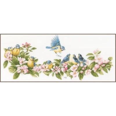 Obrázek Lanarte Kreuzstichset Blaumeisen, Zählmuster Zählmusterpackung, Baumwolle, Mehrfarbig, ca. 61 x 26 cm / 24,4&quot; 10,4&quot;