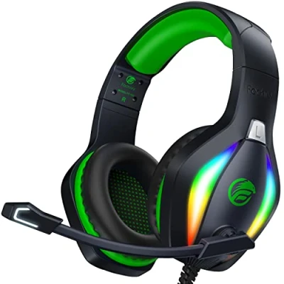 Obrázek Fachixy herní sluchátka FC100 pro PS4, PS5, PC, Xbox, Nintendo Switch, s kabelem a RGB světlem, stereo prostorová mikrofonem, potlačením hluku zelená