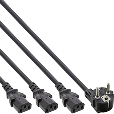Obrázek InLine 16653F síťový Y kabel, 1 x zástrčka s ochranným kontaktem na 3 pro studená zařízení, verze (2 m + 1/2/3 m)