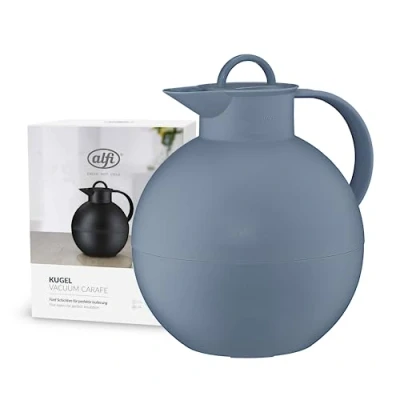 Obrázek alfi Kulička 0,94 l, vintage indigo, plastová izolační konvice s hygienickou vložkou z tvrzeného skla, otočný uzávěr, designový kousek, kulovitá termoska, na kávu, čaj, bez BPA