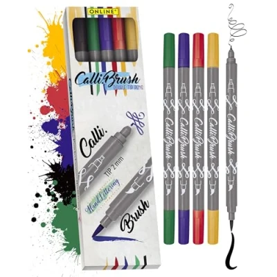 Obrázek ONLINE sada štětcových tužek Calli.Brush Classic I 5 Double Tip s kaligrafickou špičkou a hrotem štětce nejedovaté ruční písmo jako kaligrafická pro Bullet Journals, akvarely, mandaly
