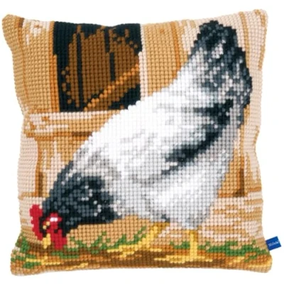Obrázek Vervaco Kreuzstichkissen Huhn, Baumwolle, Mehrfarbig, 40 x 0.3 cm