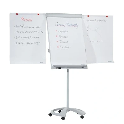 Obrázek FRANKEN Flipchart, popisovatelný, magnetický, mobilní, s kolečky a 2 bočními rameny, bílá tabule se stojanem, držák papíru odkládací plocha na tužky, 67 x 95 cm, PRO Deluxe Mobil, FC81
