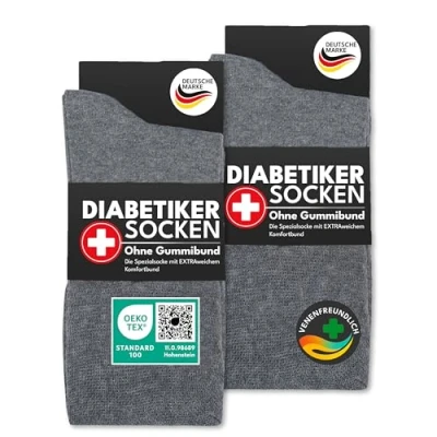 Obrázek diabetické ponožky bez gumy &amp; švu 97% bavlna (6 párů), s komfortním pasem pro dámy a pány, Šedá