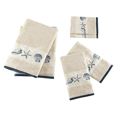 Obrázek Madison Park Bayside Badezimmerhandtuch Set, Baumwolle, sehr saugfähig, 6 teilig, inkl. 2 Badetücher, Handtücher und Waschtücher, Meeresblau