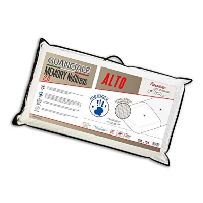 Obrázek V.I.P. Very Important Kissen Viscolattice aus Memory Schaum, kein Stress, Massageeffekt, hoch, 72 x 42 13 cm, hergestellt in Italien, Weiß, Bezug Jacquard
