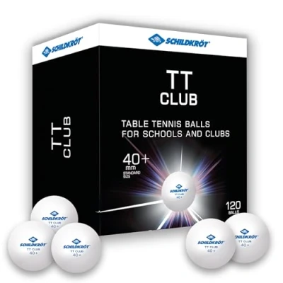 Obrázek Schildkröt Stolní tenis Premium tréninkový míč TT Club POLY 40, 2T, bílý, velký box 120 ks, škola, trénink, klub, plast celuloid bez celuloidů 608532, univerzální velikost