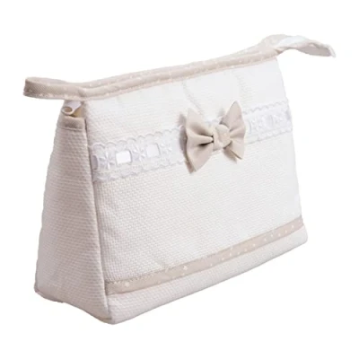 Obrázek Filet Reisetasche mit Reißverschluss, Aida Canvas Stickerei Tasche, Beauty Product Organiser, 100% Made in Italy, Maße 24 x 16 6 cm, Farbe Weiß und Beige