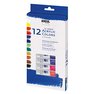 Obrázek KREUL 28250 El Greco akrylové barvy, 12 x ml, lesklá, vysoce pigmentovaná akrylová barva ve studijní kvalitě, máslově malovatelná, pro pastózní malování