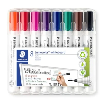 Obrázek Staedtler 351 Lumocolor fixy na tabuli, kulatý hrot 2 mm, otevíratelná krabička / úsporná sada, vícebarevné