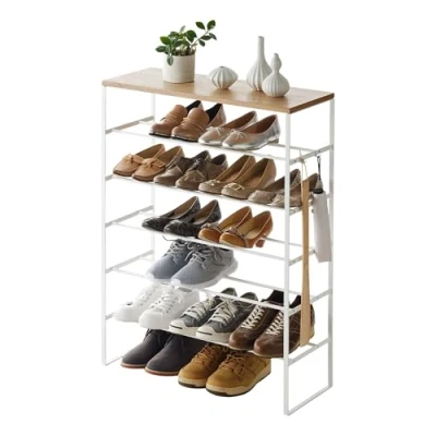 Obrázek Yamazaki 3369 TOWER Schuhregal mit 6 Ebenen, weiß, Stahl/Holz, Minimalistisches Design, 66 x 25 87 cm (LxBxH)