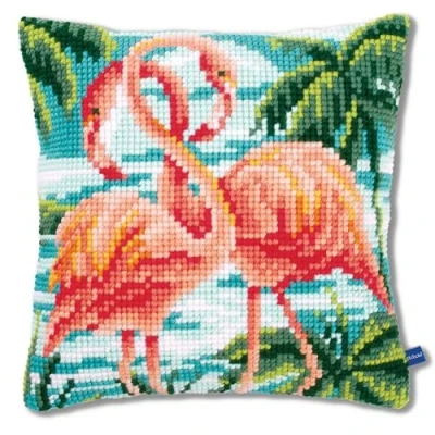 Obrázek Vervaco PN 0148429 pro 0155019 vyšívání křížkovým stehem polštářek 2 růžový Flamingos stehem, Stramín, Bílá, 40 x 0, 30 cm
