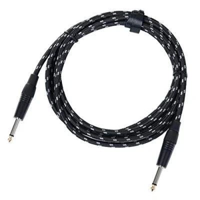 Obrázek Pronomic Stage INST 3T instrumentální kabel 3 m (6,3 mm jack, textilní plášť, kytarový kabel, pozlacené hroty, upínací kleště odlehčení tahu) černá/bílá