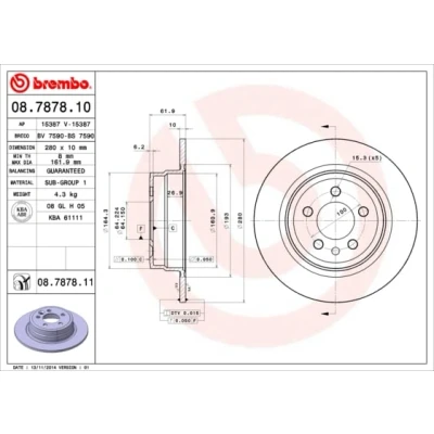 Obrázek Brembo 08.7878.11 Hintere Bremsscheibe mit UV Lackierung