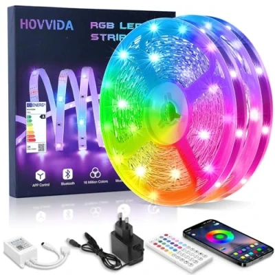 Obrázek HOVVIDA LED pásek 20 m, 30 LED/metr, RGB 5050 pásky, 600 LED, aplikace a dálkové ovládání, hudební režim, režim načasování, do pokoje, obývacího kuchyně, ložnice, baru, party