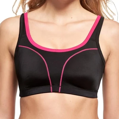 Obrázek SUSA Sportovní podprsenka dámská bez kostic Move high I Dámské podprsenky s tvarovanými košíčky Sport Crop Top silné držení Transportuje pot spolehlivě, černá tmavorůžová