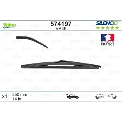 Obrázek VALEO Silencio stěrače VR49 odolný po celý rok, odolný, perfektní tvarová přesnost konvenční stěrač 350 mm zadní obsahuje: 1 574197