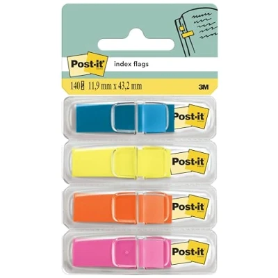 Obrázek Post it 683 4ABX Index Mini 11,9 x 43,2 mm, 4 35 lepicích proužků v pouzdře modrá/zelená/oranžová/fialová (1 balení se kusy)