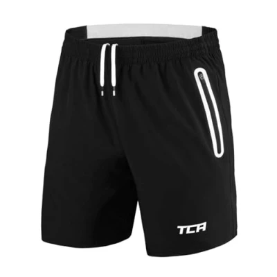 Obrázek TCA pánské Elite Tech lehké běžecké kalhoty, tréninkové kraťasy a šortky s kapsami na zip sportovní kalhoty krátké, černá/bílá