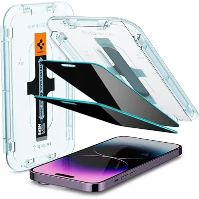 Obrázek Spigen Sklo. tR EZ Fit Ochranná fólie na ochranu před nežádoucími pohledy kompatibilní s iPhone 14 Pro Max, 2 kusy, ochrana soukromí, odolná proti poškrábání, tvrdosti 9H