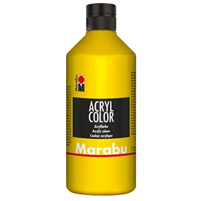 Obrázek Marabu 12010075019 akrylová barva žlutá 500 ml, krémová na vodní bázi, rychleschnoucí, stálá světle, voděodolná, k nanášení štětcem a houbou plátno, papír dřevo