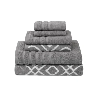 Obrázek Amrapur Overseas 6 teiliges Set aus 100% gekämmter Baumwolle mit Jacquard Streifen, sehr weich, 550 g/m² 2 Badetücher, Handtücher, Waschlappen, grau, Count (Pack of 1),