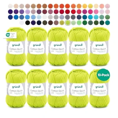 Obrázek Gründl Cotton Quick Uni, výhodné balení 10 klubíček à 50 g (odolná vlna, snadno udržovatelná pratelná příze ze 100% bavlny, / 125 m, tloušťka jehlic: 3 4, x g), světle zelená