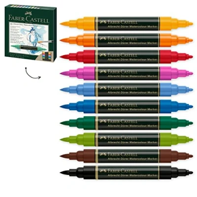Obrázek Faber Castell 160308 akvarelový popisovač Albrecht Dürer s dvojitým hrotem, pouzdro po 5 kusech, vláknovým hrotem a štětcem, 10 kusů (balení 1 ks)