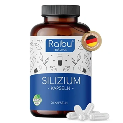 Obrázek Raibu Kapsle křemíku ve vysokých dávkách 90 kapslí po dobu 3 měsíců 667 mg organický silikon z bambusového extraktu v jedné kapsli bez přísad, vyrobeno Německu Vegan