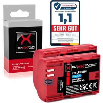 Obrázek Baxxtar Pro LP E6NH Kamera Akumulátor Pack (2 x 2600 mAh) kompatibilní s Canon R5 R5c R6 R6II R7 atd