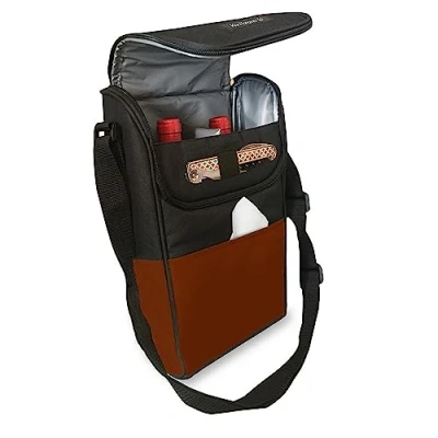 Obrázek VB VIN BOUQUET Kühltasche für 2 Flaschen/Insulated Tote 2, Edelstahl, Schwarz und Bourdeos, 0 cm