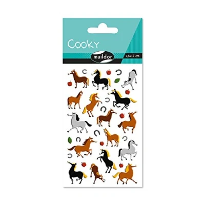 Obrázek Maildor 560353C Packung mit Stickers Cooky 3D (1 Bogen, 7,5 x 12 cm, ideal zum Dekorieren, Sammeln oder Verschenken, Pferde) 1 Pack