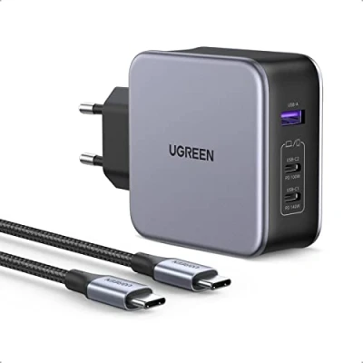 Obrázek UGREEN Nexode 140W USB C nabíječka PD 3.1 síťový zdroj GaN 3 Port napájecí adaptér kompatibilní s MacBook Pro 16&quot; 2021, Dell XPS, iPhone 16 Max/Pro/16/15 Max/15, Galaxy S24 Ultra/S23/S22