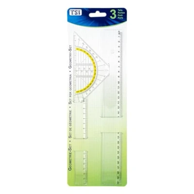 Obrázek TSI Kreslicí souprava 3dílná, s pravítkem 17 cm + 30 a trojúhelníkem 16 cm, transparentní, zboží č. 46293