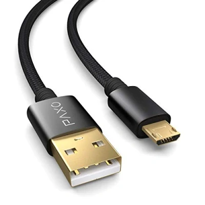 Obrázek PAXO 0,3m micro USB kabel a na konektor B datový nabíjecí pro Bluetooth sluchátka, powerbanky, reproduktory, e cigarety další, černý