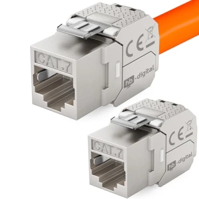 Obrázek HB DIGITAL 2x Keystone RJ45 CAT 7 modul řezací svorka (LSA) na zdířka STP až 600MHz 10. 000Mbit/s vestavná zásuvka pro 5e/6/6a/7 Ethernet LAN síťový kabel patch panel síťová