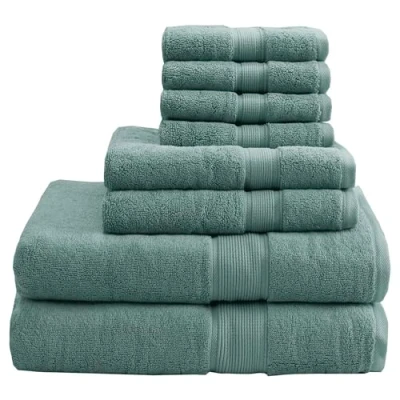 Obrázek Madison Park Luxusní sada osušek Signature, 800 g/m², 100% bavlna, velmi savé, rychleschnoucí, kvalita pro hotely a lázně koupelny, různé velikosti, prašná zelená, 8dílná