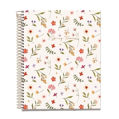 Obrázek Miquelrius Notebook A5 (148 x 210 mm), kariert 5 mm, 120 Blatt 70 g/m², Einband aus Pappe cremefarben, 4 farbige Streifen, Kupferspirale, Kollektion Spring Flowers, Blumen