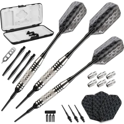 Obrázek Viper Bobcat Adjustable Weight Soft Tip Darts with Storage/Travel Case: Nickel Silver Plated, Black Rings, 16 19 Grams