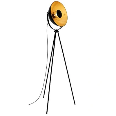 Obrázek Briloner Leuchten stojací lampa LED, lampa, studiová do obývacího pokoje, vinobraní max. 60W, kovová, E27, černo zlatá matná, 580x345x1480mm (LxDxH)