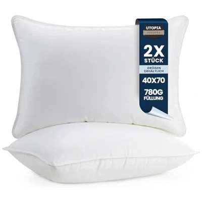 Obrázek Utopia Bedding Polštáře na hlavu (sada 2 ks), 40 x 70 cm spací polštář, prodyšný měkký polštář (bílý)