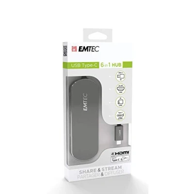 Obrázek Emtec USB typ C rozbočovač T650C vč. čtečky SD karet 3 x A 3. 0, C, čtečka karet, HDMI
