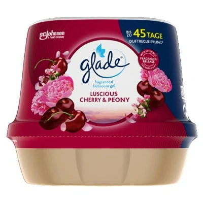 Obrázek Glade Koupelnový vonný gel, osvěžovač vzduchu do vaší koupelny, Luscious Cherry &amp; Peony, balení 8 ks (8 x 180 g)