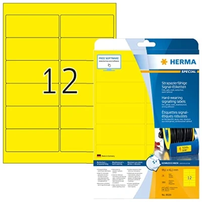 Obrázek HERMA 8029 fóliové etikety odolné proti povětrnostním vlivům, 25 listů, 99,1 x 42,3 mm, 12 na arch A4, 300 kusů, samolepicí, potisknutelné, matné, prázdné venkovní signální nálepky z fólie,