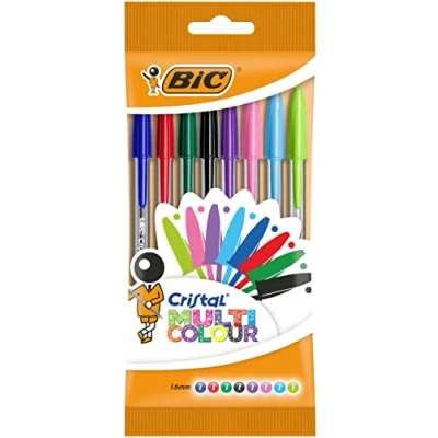 Obrázek BIC Kuličkové pero Cristal Multicolor sada kuličkových per v 8 různých barvách pro kancelář, školu a všední den 1 sáček s kusy