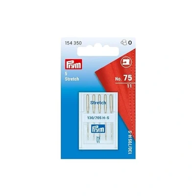 Obrázek Prym Stretch Sewing Machine Needles, velikost 11, 5 PC 154350, jehly do šicích strojů Strecht, 130/705, č. 75, ocel, stříbrná barva